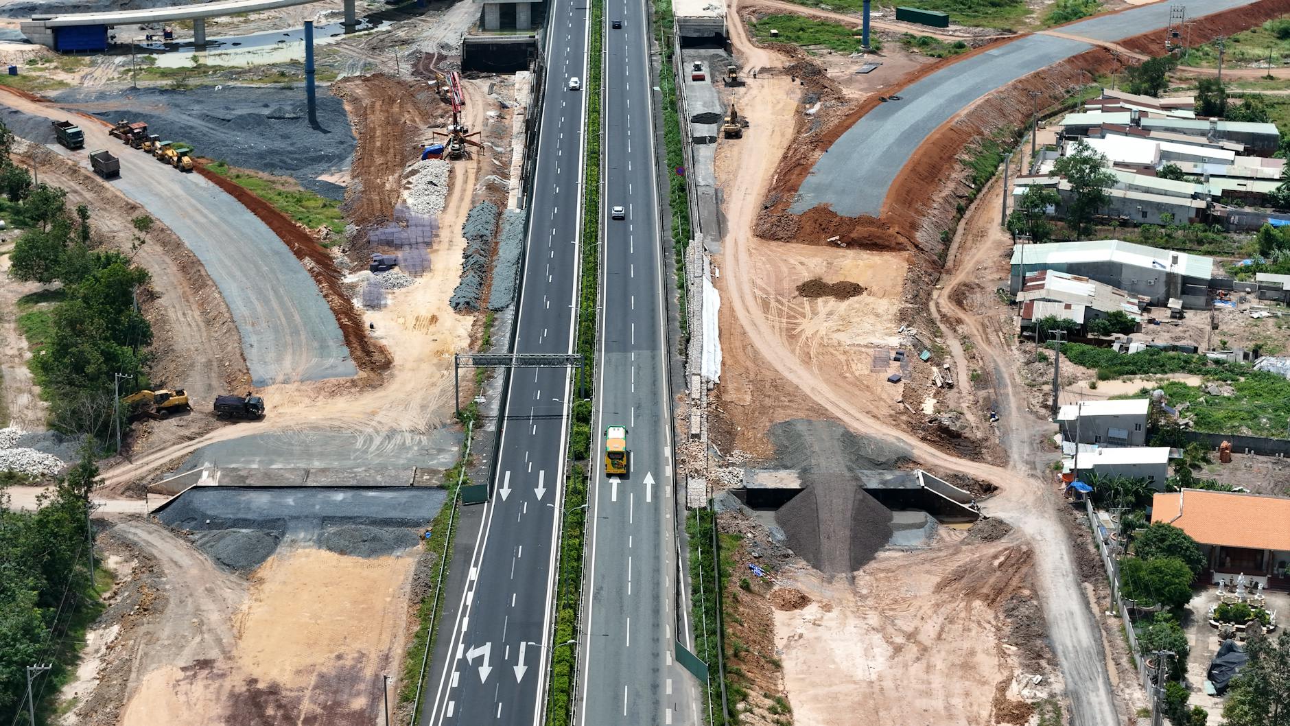 aerial view of highway construction in vietnam